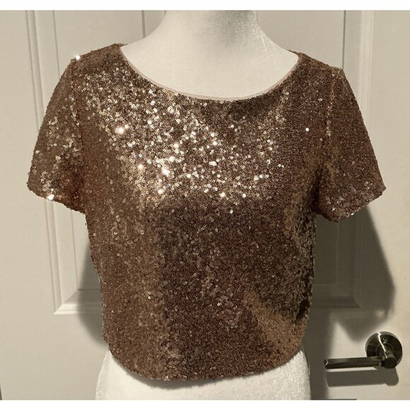 NEW Revelry Bandie Sequin Top Rose Gold Short Sleeve Cocktail Party Size Medium - Picture 1 of 8